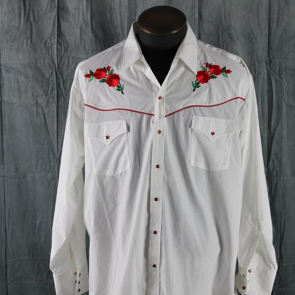 Western Shirt - Stitched Rose Pattern by Ely Gentlemen - Men's 2XL - Picture 6 of 12